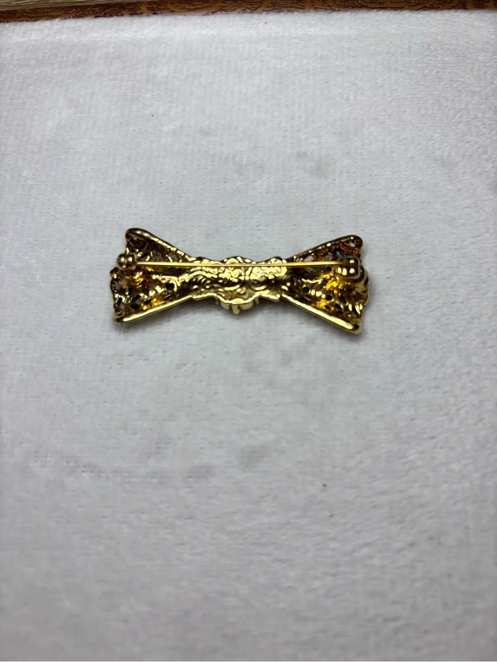 1928 Jewelry Vintage Gold Filigree Bow Brooch Pearl Pink Roses